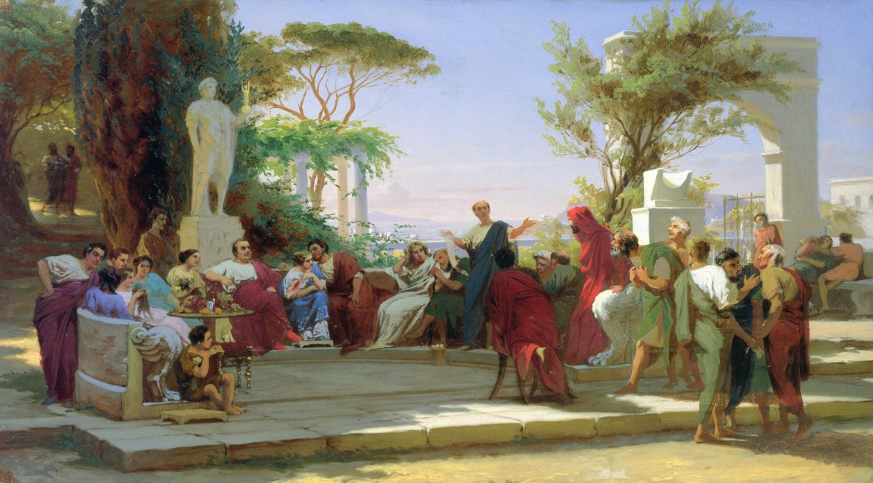 Horatius læser sine satirer for Maecenas, 1863 (olie på karton) af Fedor Andreevich Bronnikov