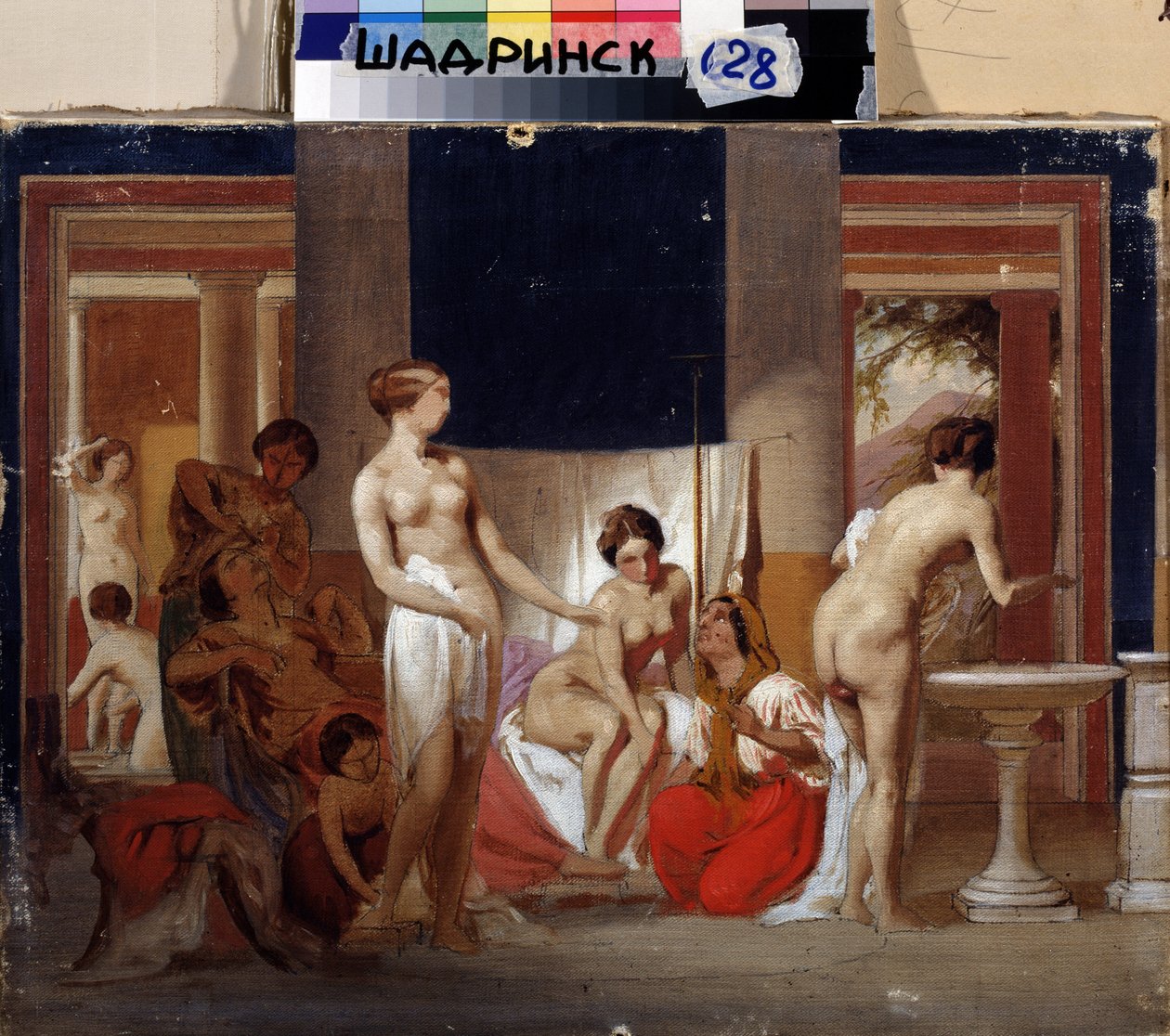 Kvindebadet i Pompeji (Italien) (Kvindebadet i Pompeji). Maleri af Feodor Andreyevich Bronnikov (1827-1902). Olie på lærred af Fedor Andreevich Bronnikov