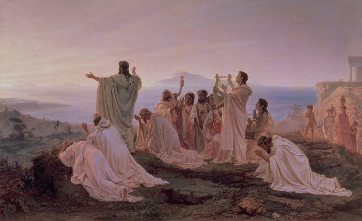 Pythagoræernes hymne til den opgående sol, 1869 af Fedor Andreevich Bronnikov