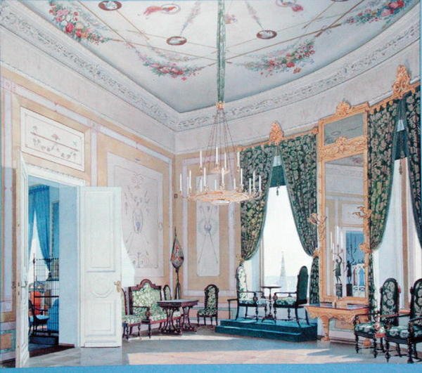 Tegnestue i Nikolai (Tchudov)-paladset i Kreml, 1847 (wc på papir) af Fedor Andreevich Klages