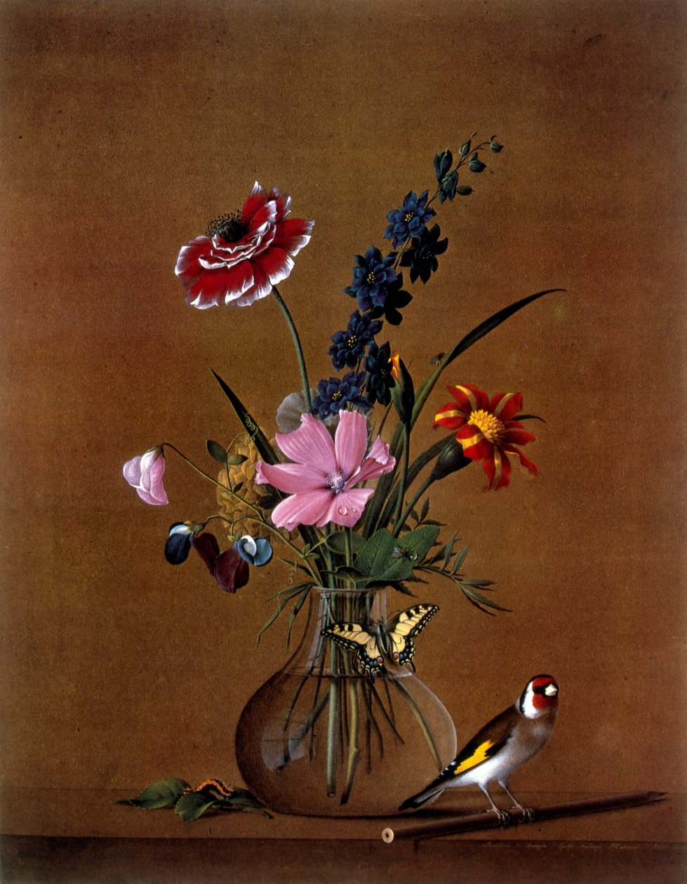 Buket blomster med en sommerfugl af Fedor Petrovich Tolstoy