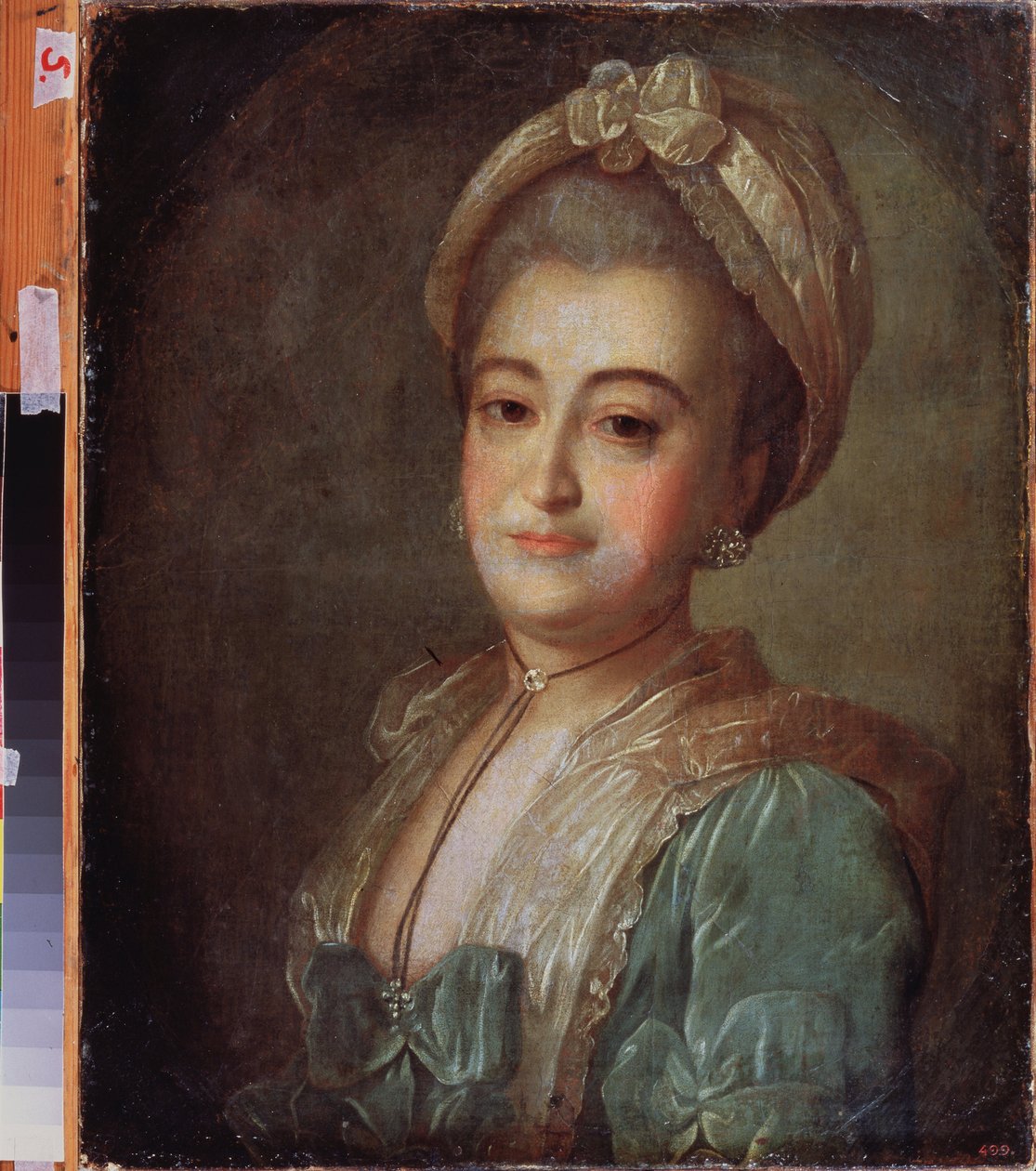 Portræt af comtesse Elisabeth Lobanova Rostovskaya (Lobanova-Rostovskaya) (Lobanova-Rostovskaia) (Lobanova Rostovskaia) (?). Peinture de Fyodor (Fedor ou Fiodor) Stepanovich Rokotov (1735-1808), huile sur toile, vers 1775. Art russe 18e siecle. Tilstand A af Fedor Stepanovich Rokotov