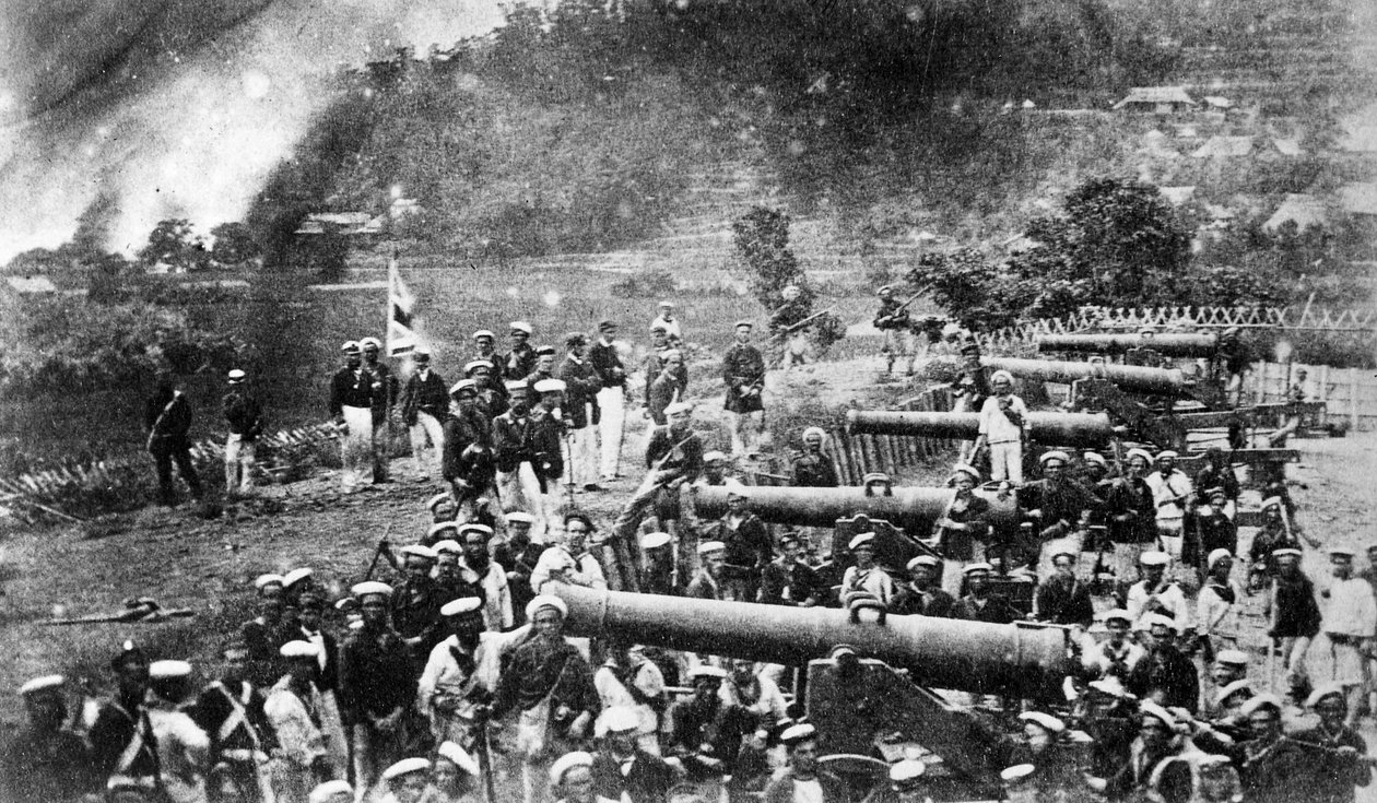 Den kombinerede flåde af Storbritannien, Amerika, Frankrig og Holland besatte batteriforterne i Shimonoseki, Japan, 1864 af Felice Beato