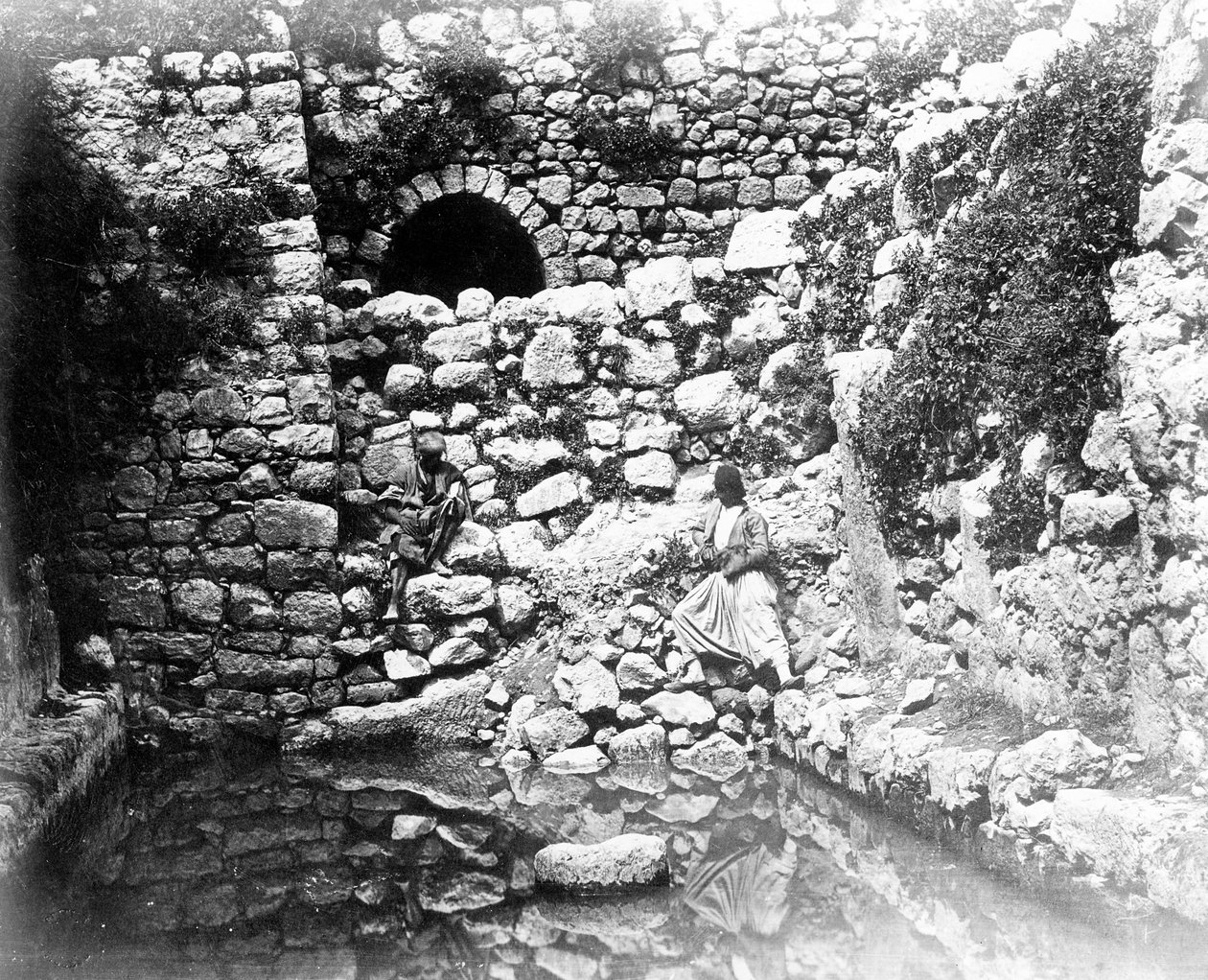 Siloam-bassinet, Jerusalem, 1857 af Felice Beato