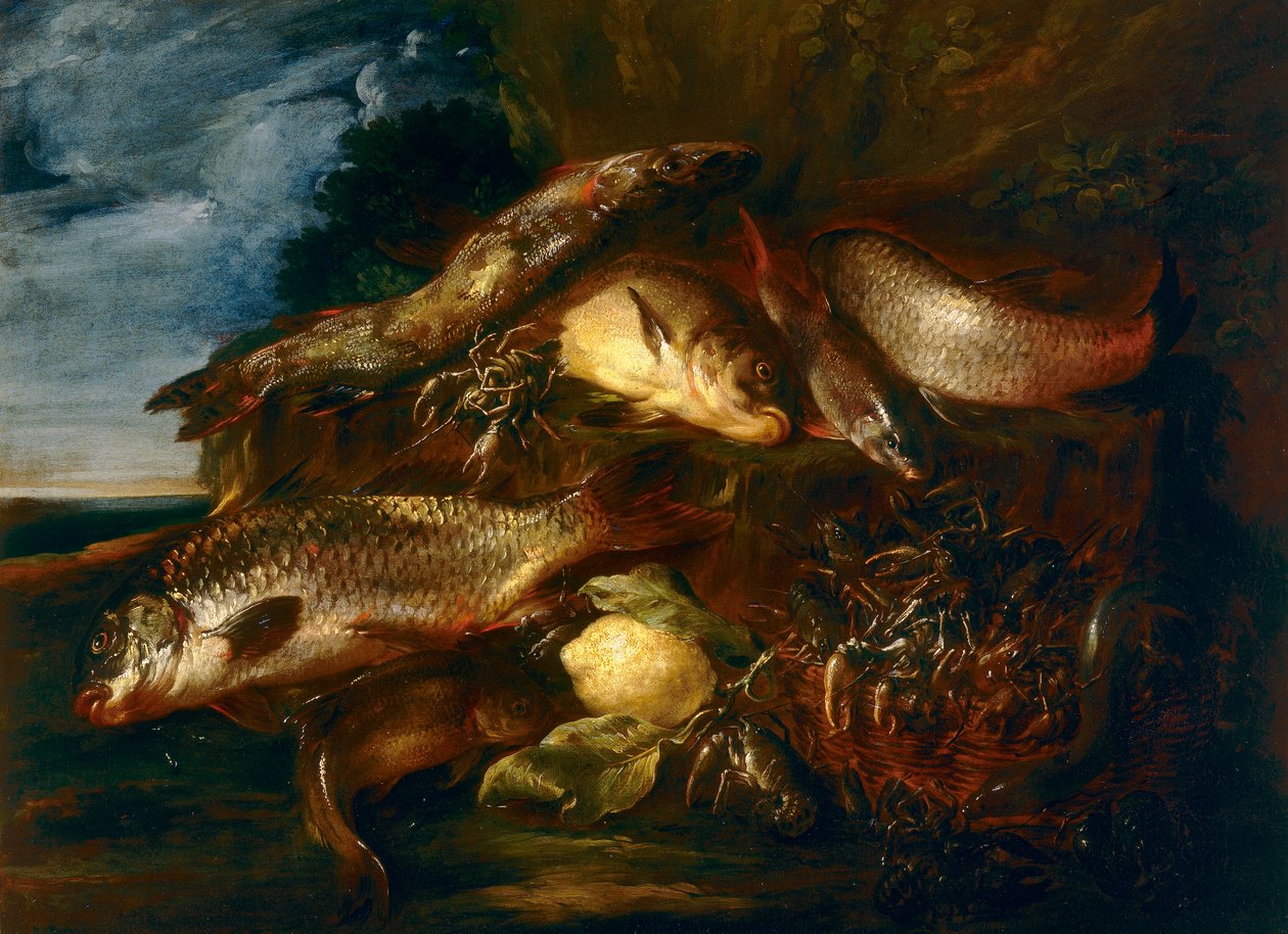 Stilleben med fisk af Felice Boselli
