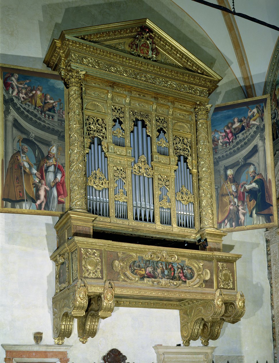 Udsigt til kirkeorgel, ca. 1590 (blandede medier) af Felice Brusasorci