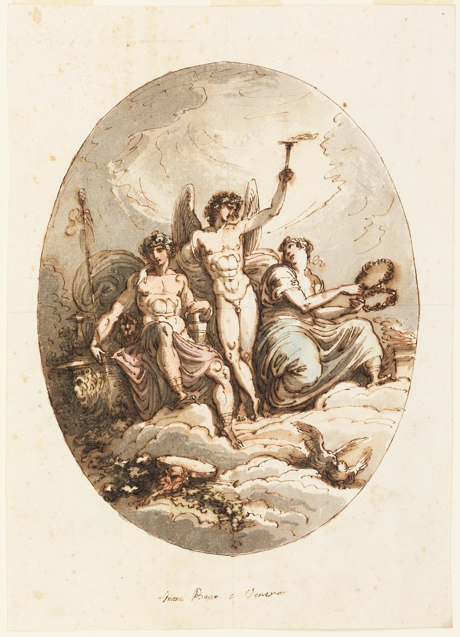 Design til væg- eller loftsdekoration med Bacchus, Jomfruhinde og Venus af Felice Giani