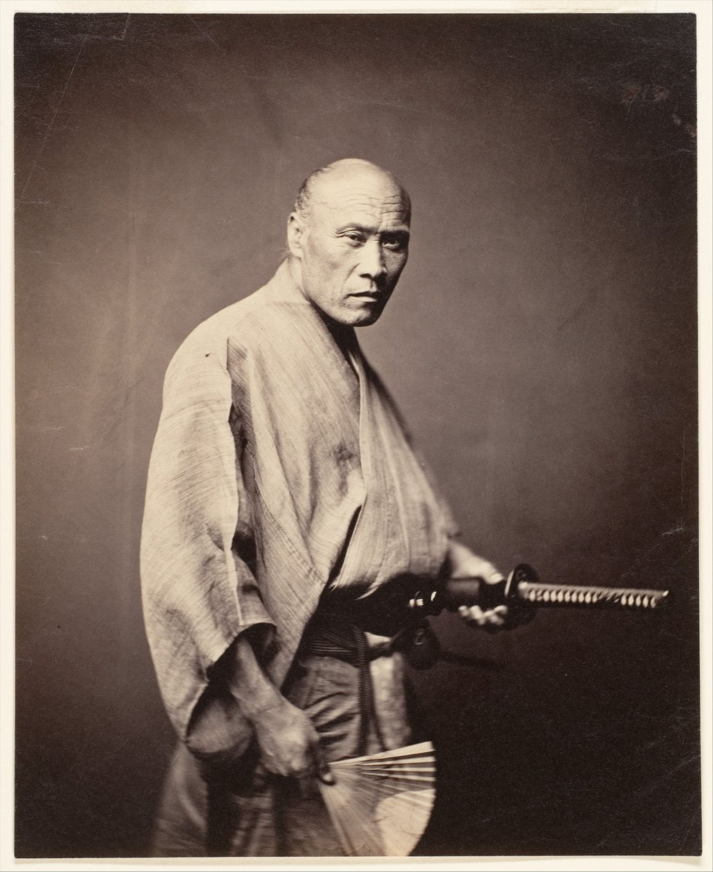 Samurai, Yokohama (1864-65) (albumin sølvtryk) af Felice (1825 c.1908) Beato