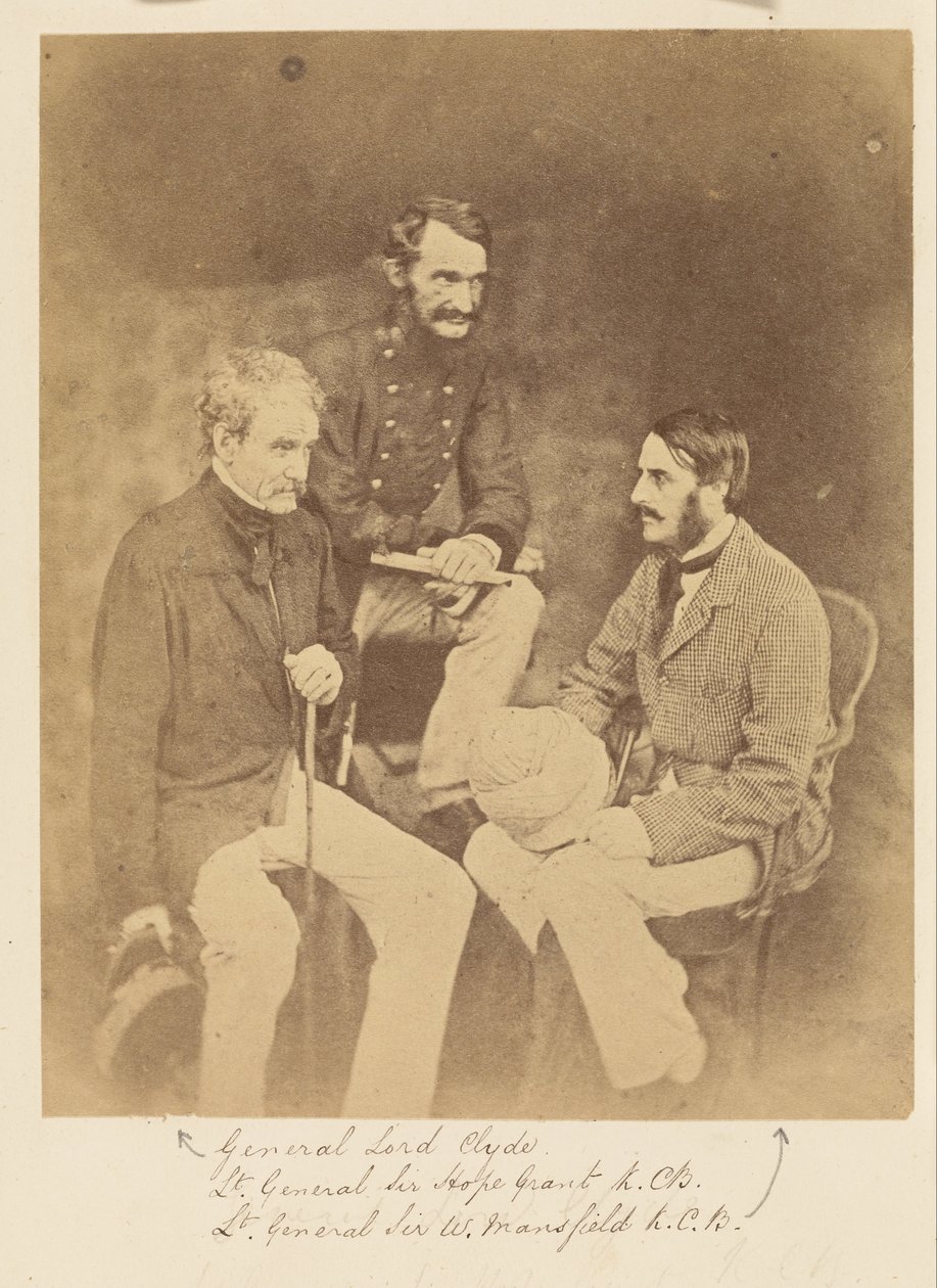 General Lord Clyde, generalløjtnant Sir Hope Grant, K.C.B. og generalløjtnant Sir W. Mansfield, K.C.B. af Felice Beato