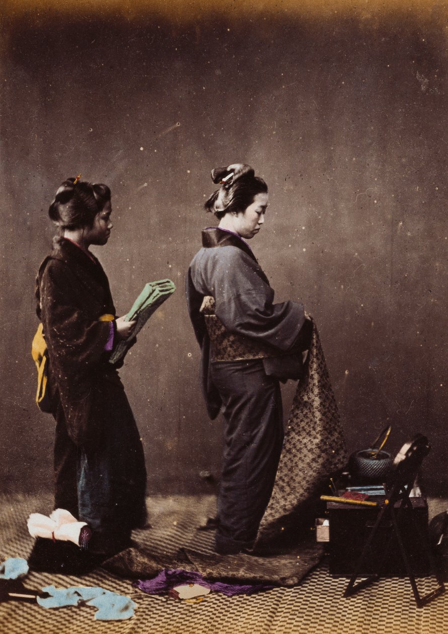 Japanske kvinder, der klæder sig, ca. 1870-1880 af Felice Beato