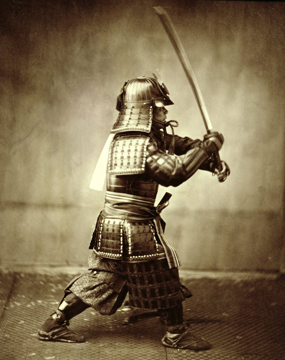 Samurai med hævet sværd, c1860 af Felice Beato