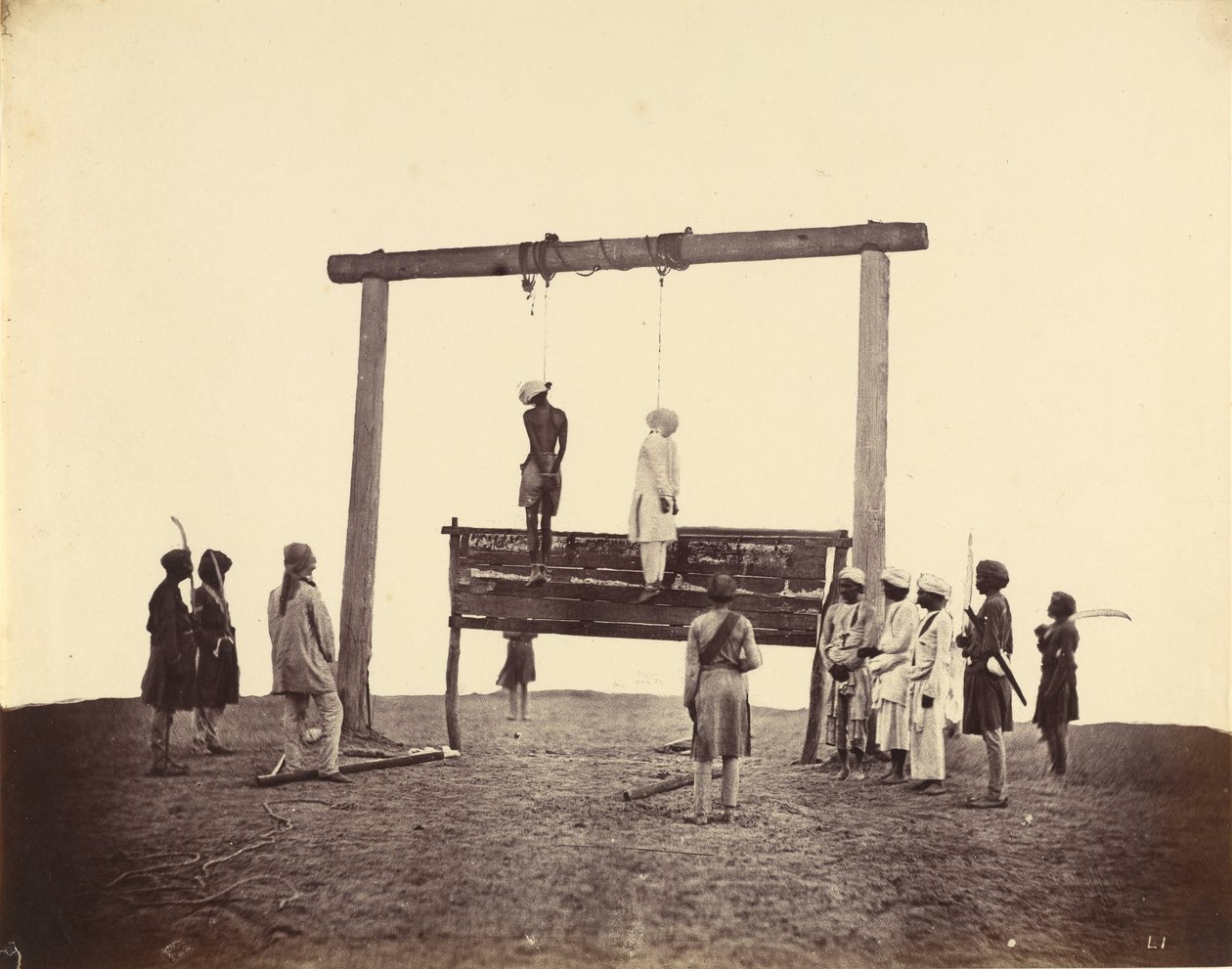 To Sepoys fra det 31. indfødte infanteri, der blev hængt i Lucknow, 1857 af Felice Beato