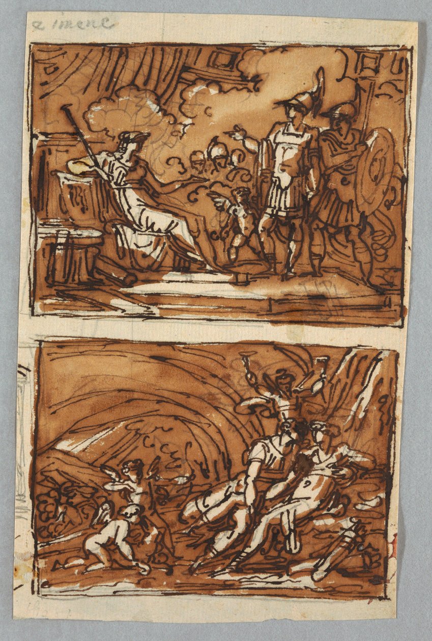 Aeneas og Achates før Dido; Æneas og Didos kærlighed af Felice Giani