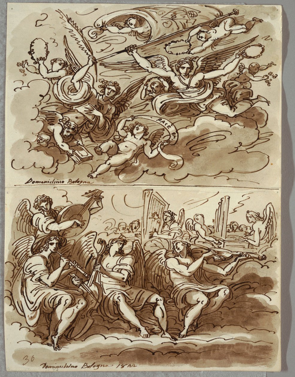 Engle med symboler for martyrium, undersøgelse efter Domenichino af Felice Giani