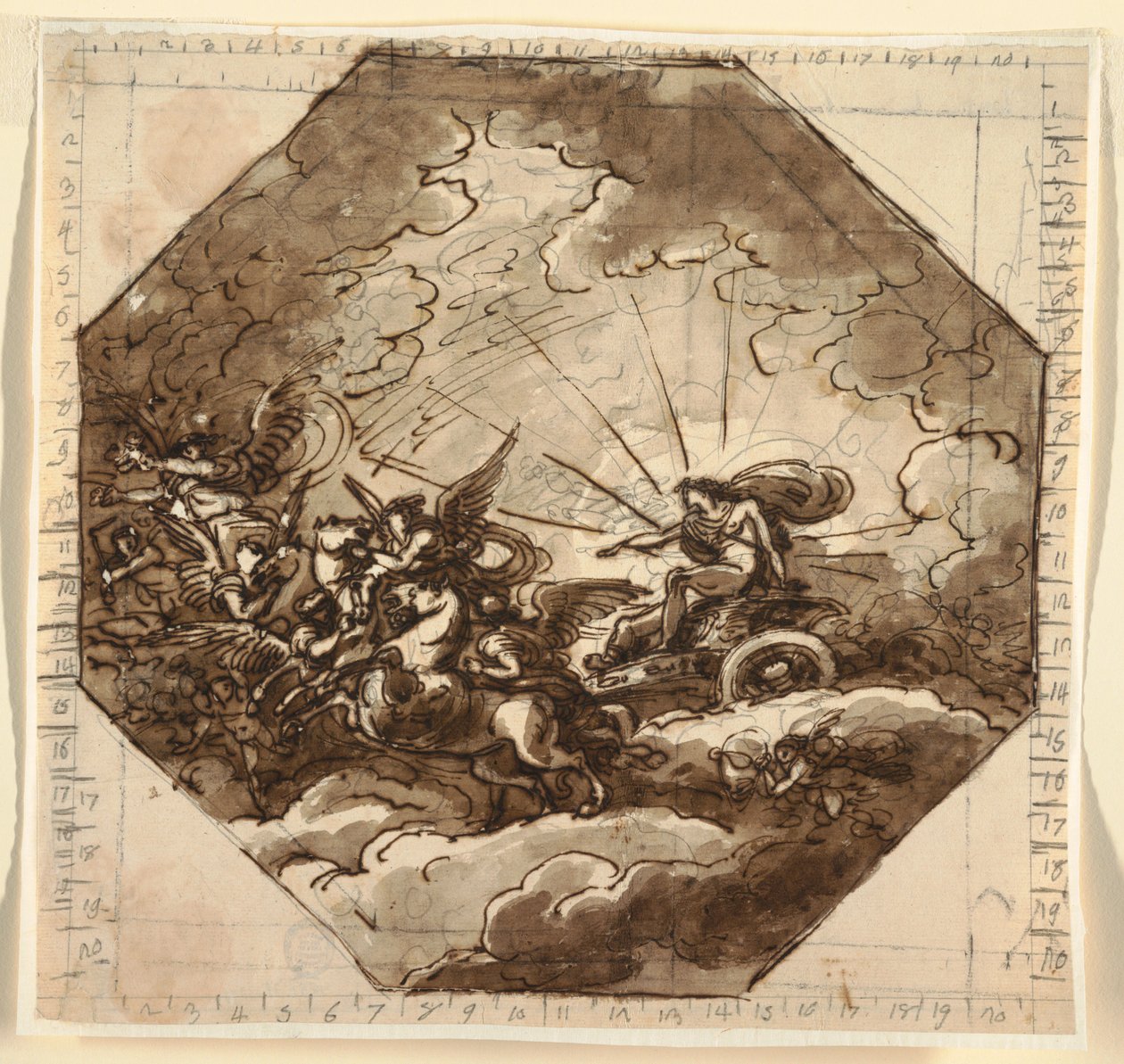 Apollo i sin Vogn med Aurora, Ottogonale Room, Palazzo Milzetti, Faenza af Felice Giani