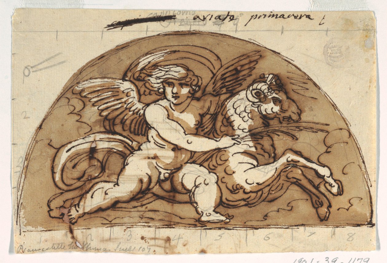Ares, Lunette til loft, Octagonal Room, Palazzo Milzetti, Faenza af Felice Giani