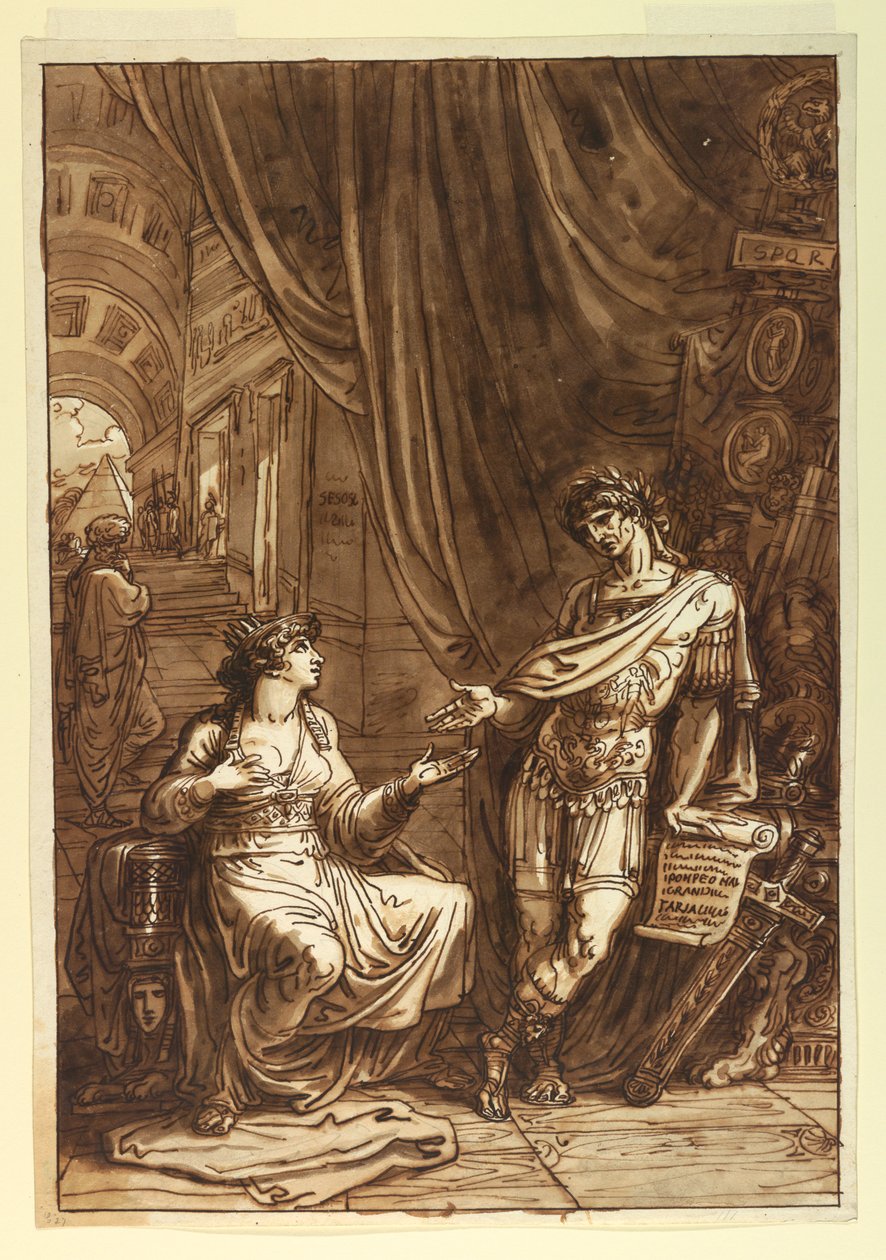 Cleopatra bønfaldt Cæsar af Felice Giani
