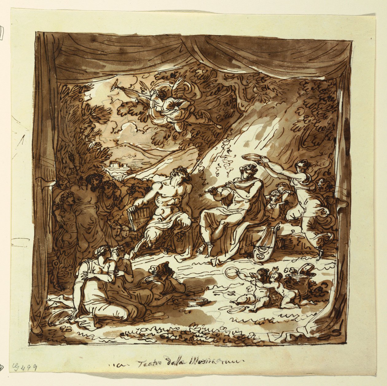 Design til scenegardin: Apollo og Marsyas, Palazzo Conti-Sinibaldi, Faenza af Felice Giani