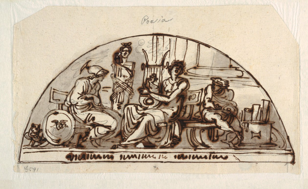 Design til en Lunette med Allegory of Poetry af Felice Giani