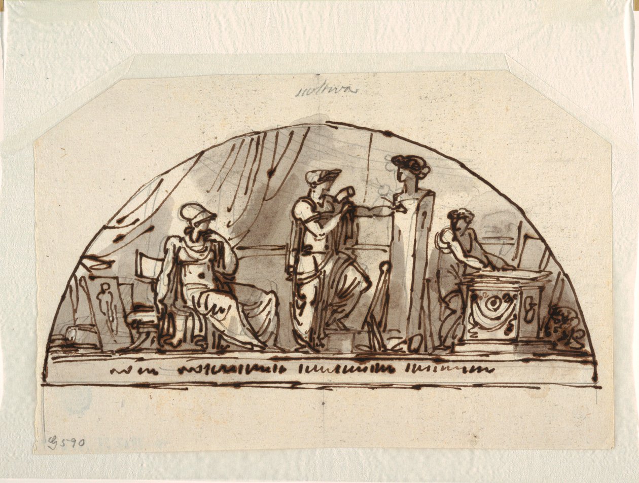 Design til en Lunette med Allegory of Sculpture af Felice Giani