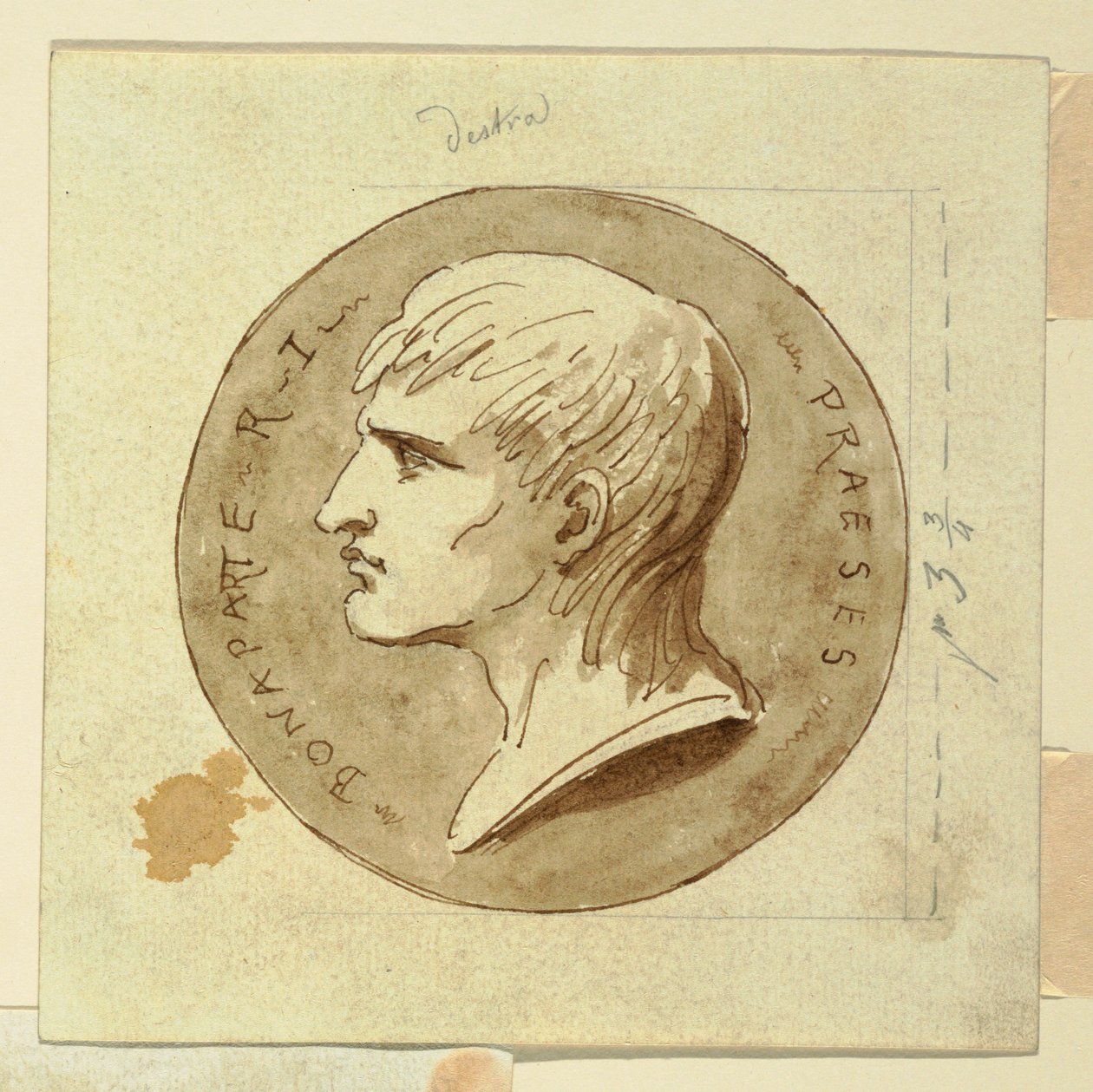 Tegning, En medalje af Napoleon Bonaparte som præsident for den italienske republik, bagside; Hebe giver udødelighed til Herkules