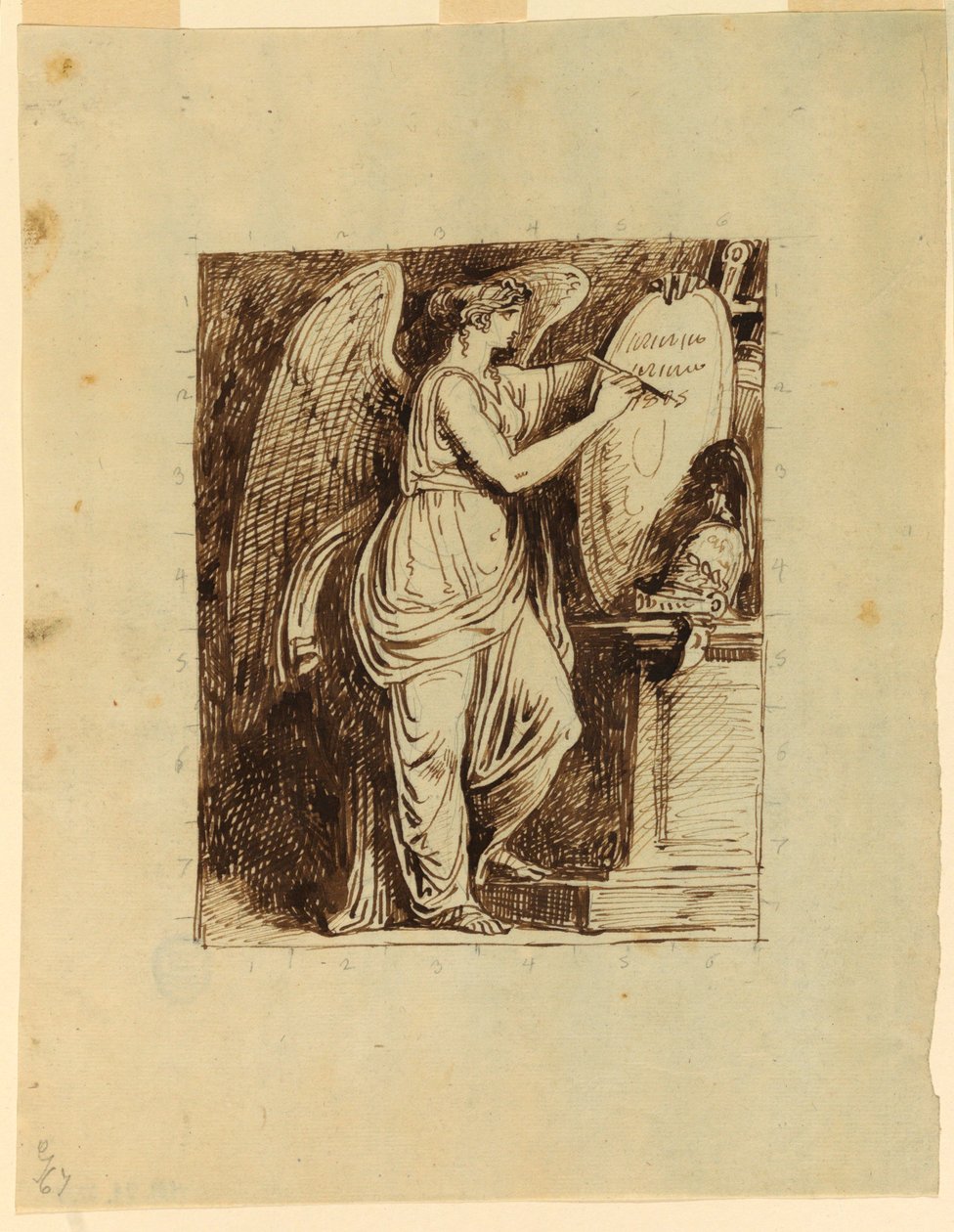 Tegning, En bevinget sejr med årstallet 1805 på et skjold, 1805 af Felice Giani