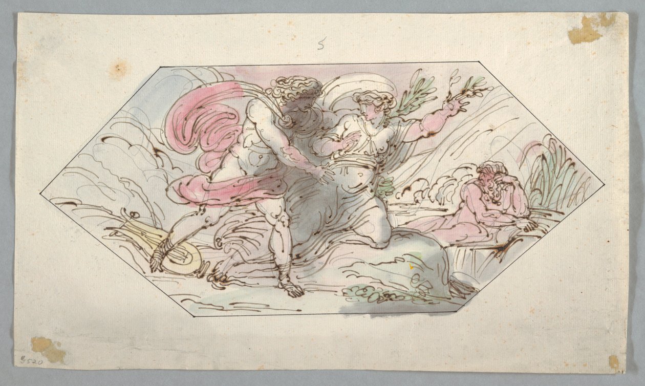 Tegning, Apollo og Daphne, 1796-98 af Felice Giani