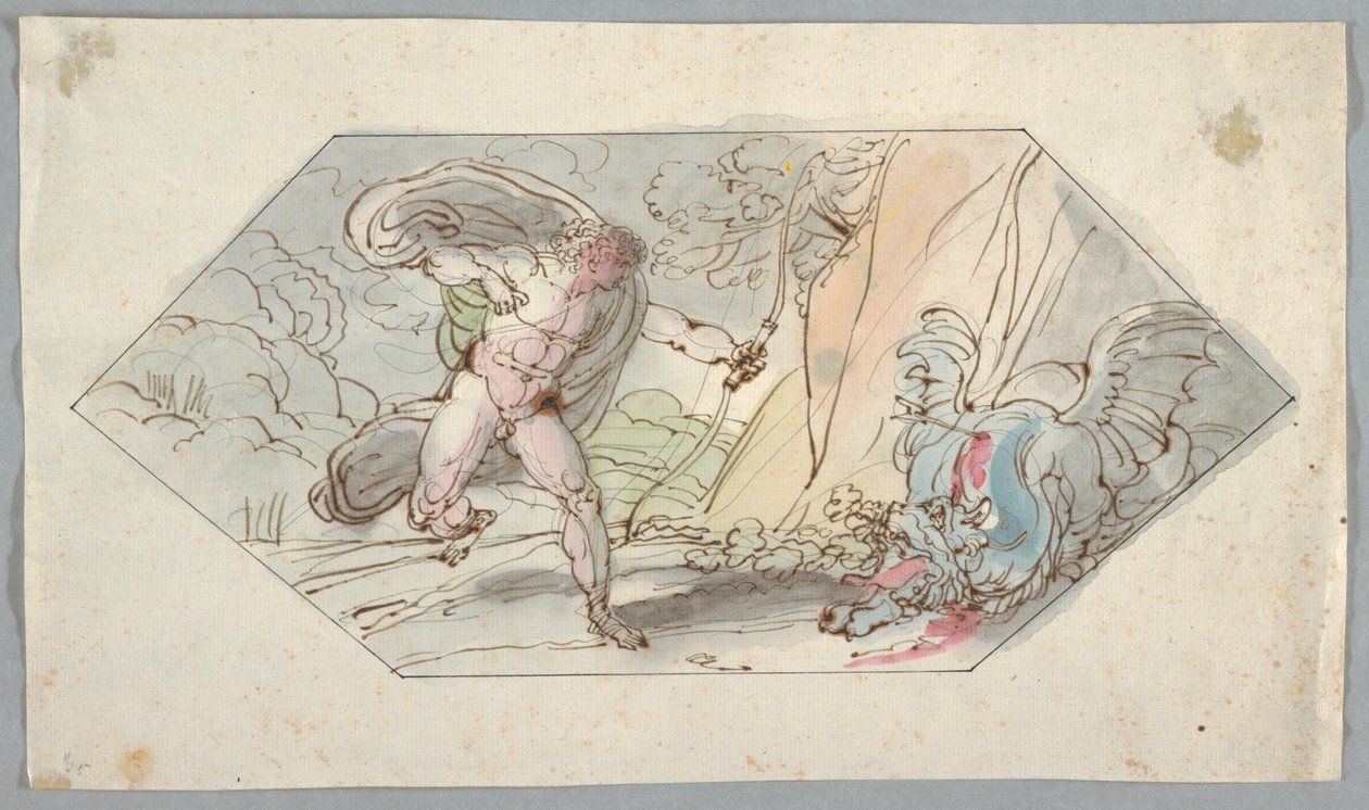 Tegning, Apollon dræber pytonen, 1796-98 af Felice Giani
