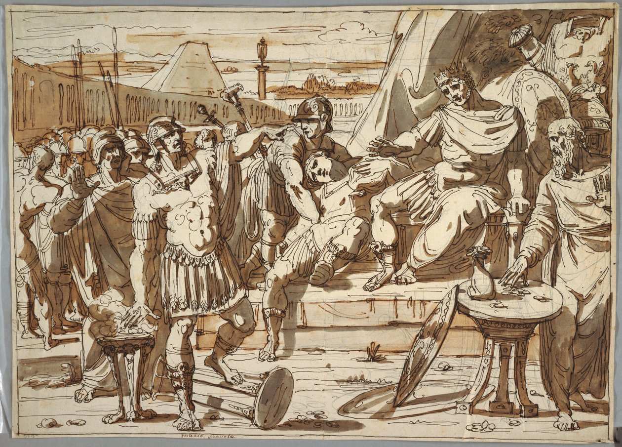 Tegning, Caius Mucius Scaevola og Porsena, 1800-1820 af Felice Giani