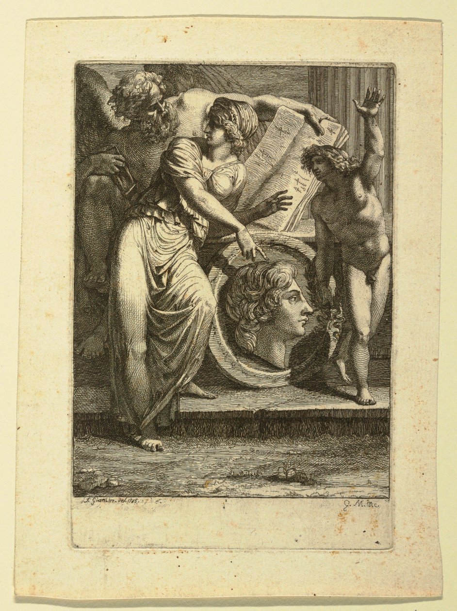 Tegning, radering: Frontispice eller dedikationsside, 1785 af Felice Giani