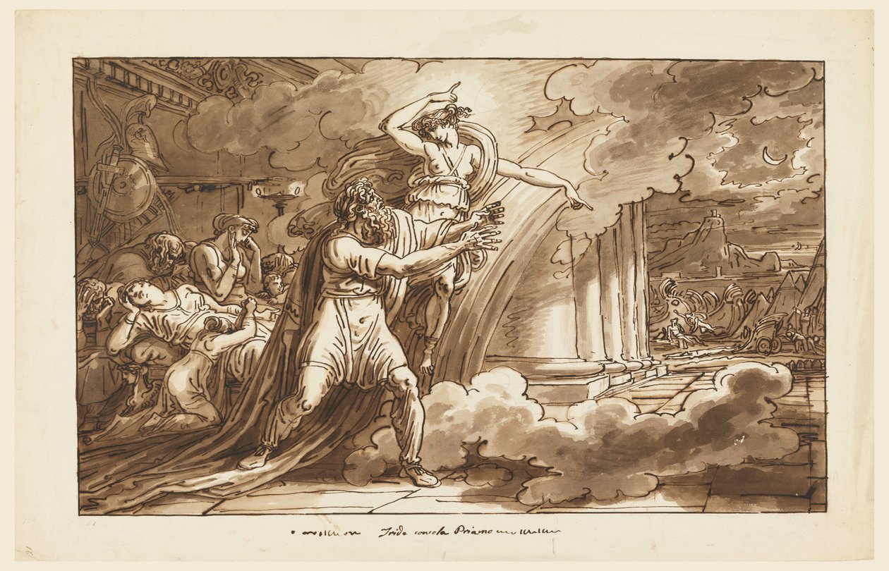 Tegning, Iris opfordrer Priamos til at bede om Hektors lig fra Achilleus, 1810-20 af Felice Giani