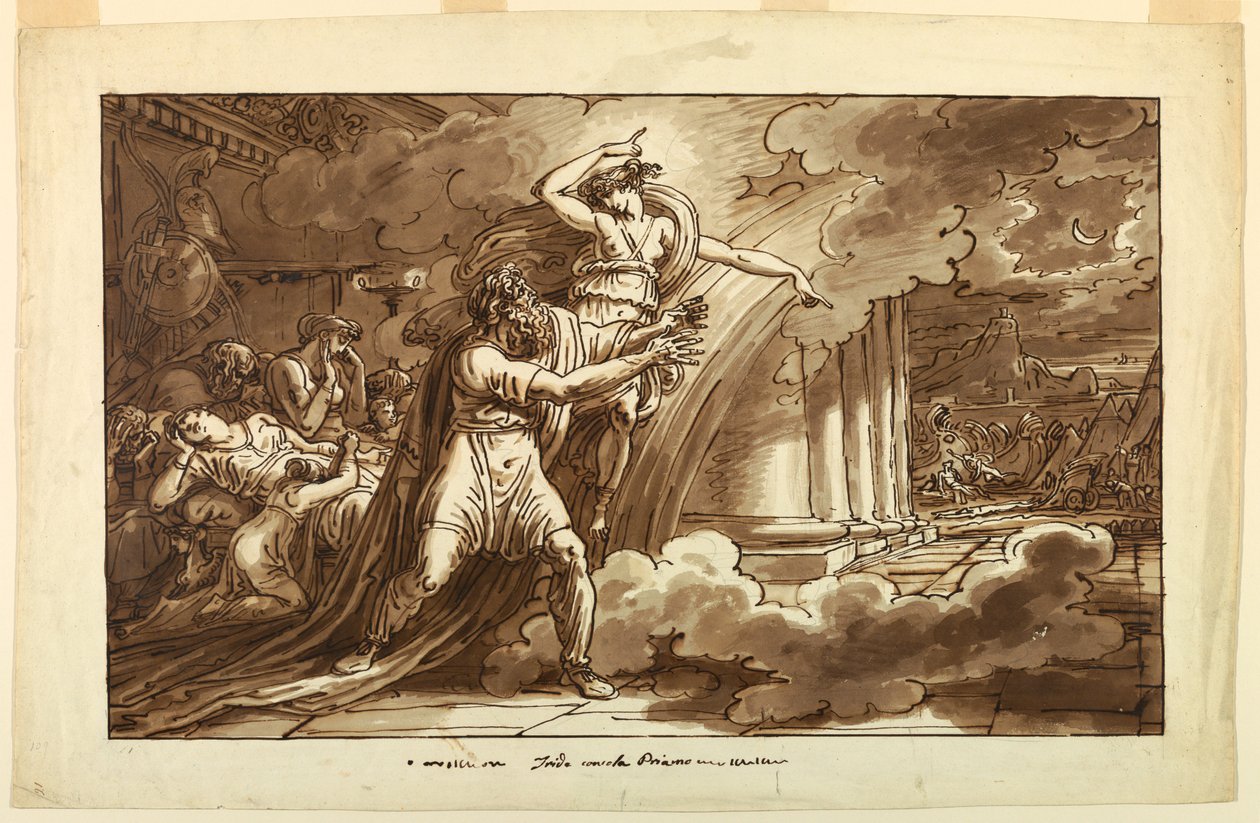 Tegning, Iris opfordrer Priamos til at bede om Hektors lig fra Achilleus, 1810-20 af Felice Giani