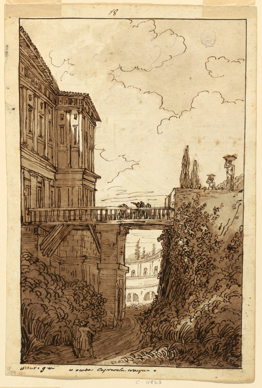 Tegning, Villa Farnese: i Caprarolas voldgrav, ca. 1813 af Felice Giani