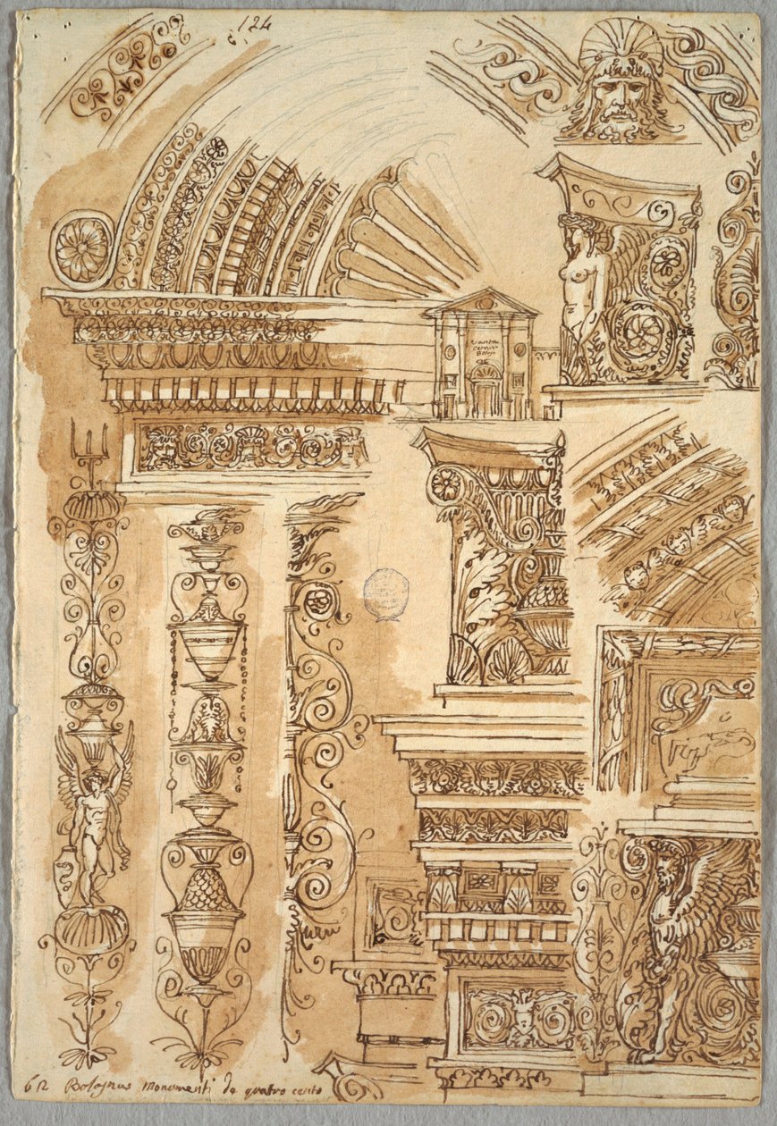Facade af Santa Cecilia i Bologna; Arkitektstudier af Felice Giani