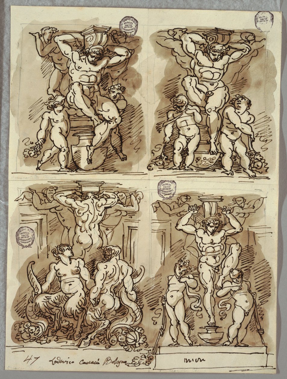 Fire Hermer, Studier efter Carracci af Felice Giani
