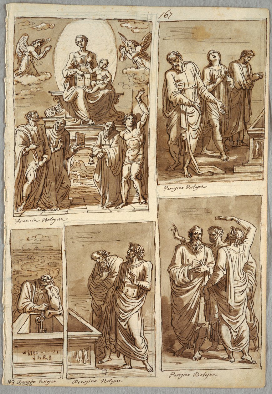 Fire studier af værker af Perugino og Francia af Felice Giani