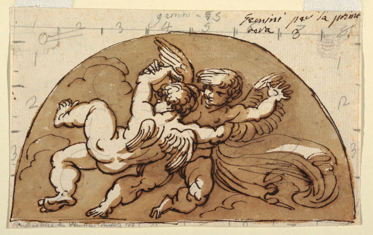 Gemini, Lunette til loft, Ottekantet værelse, Palazzo Milzetti, Faenza af Felice Giani