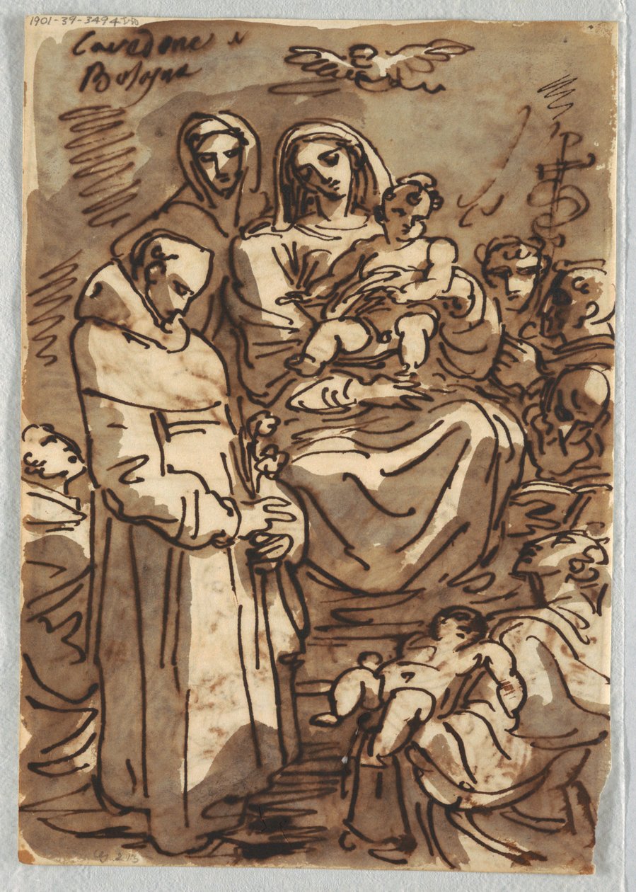 Hellig Treenighed med den døde Kristus i herlighed efter Palma Giovane; Tilbedelse af Magi, Studie efter Lodovico Carracci af Felice Giani