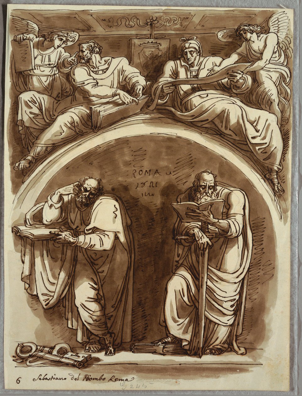 Lunette med de hellige Peter og Paulus, Matthæus og profeten Esajas, Studer efter Sebastiano del Piombo af Felice Giani