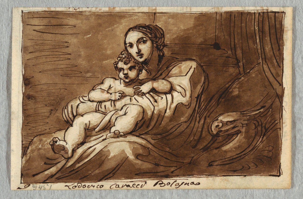 Madonna og barn, undersøgelse efter Lodovico Carracci af Felice Giani