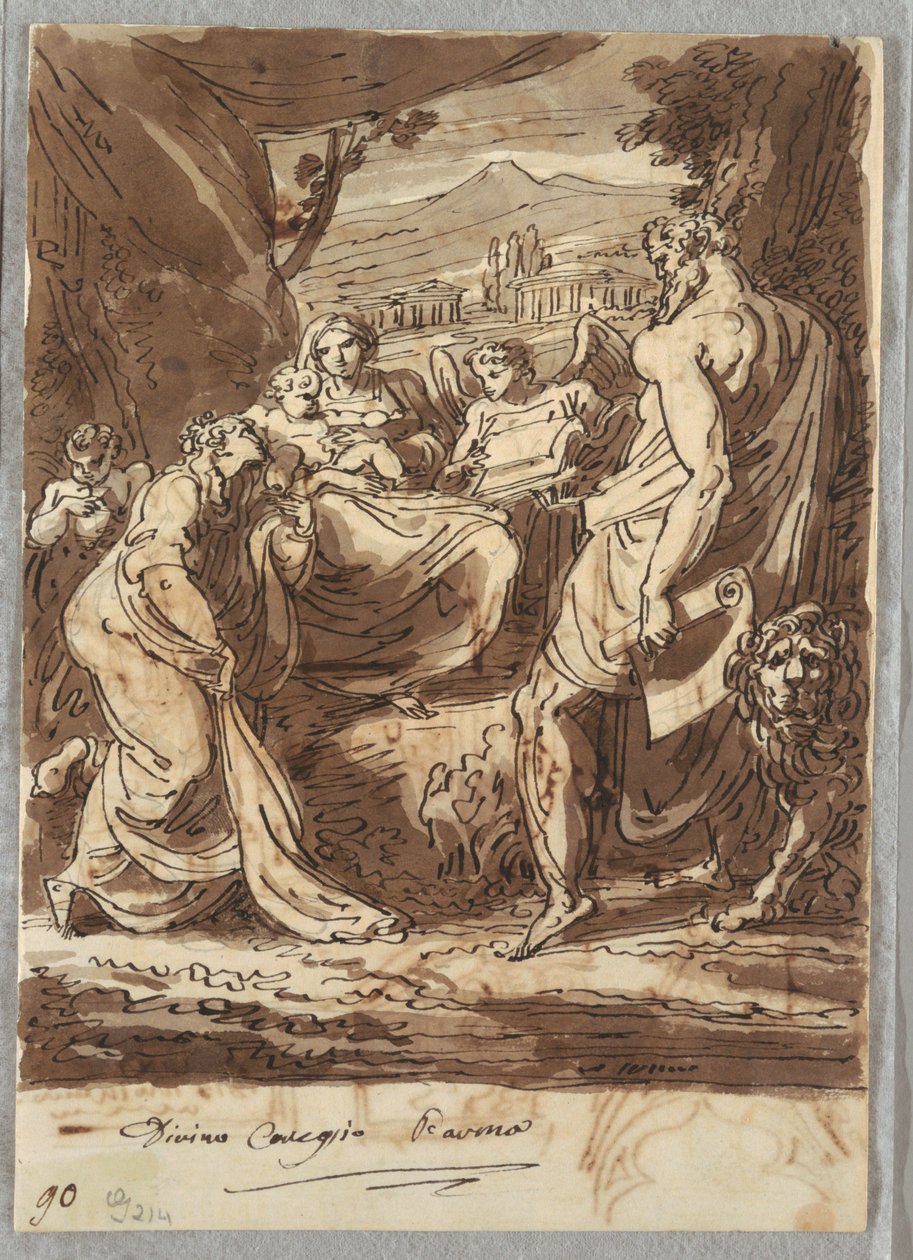 Madonna og spædbarnet, Sankt Hieronymus, Maria Magdalena og Engle, efter Correggio af Felice Giani