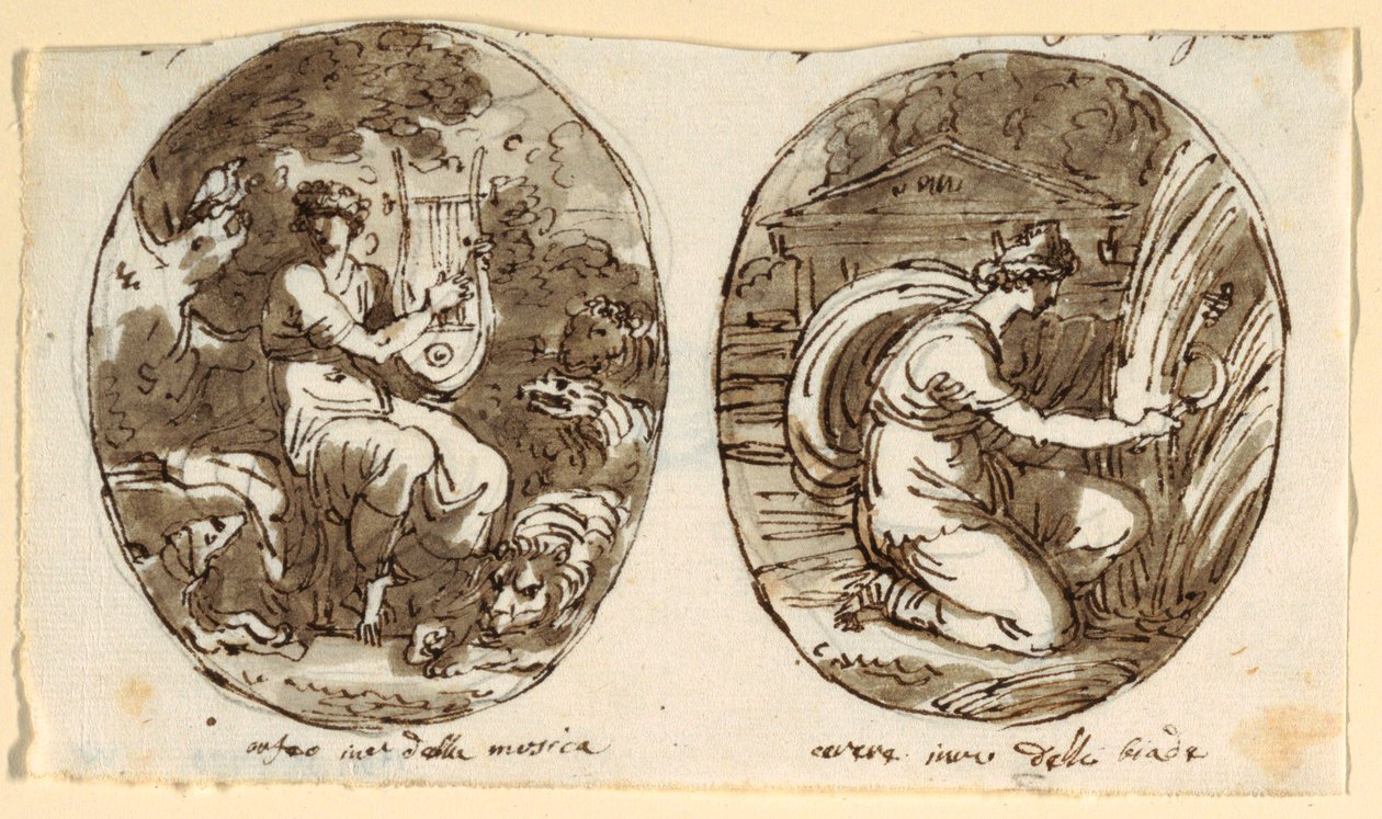 Orpheus, Ceres, Design til hvælvet loft, Sala dei Legislatori, Palazzo Conti-Sinibaldi, Faenza af Felice Giani