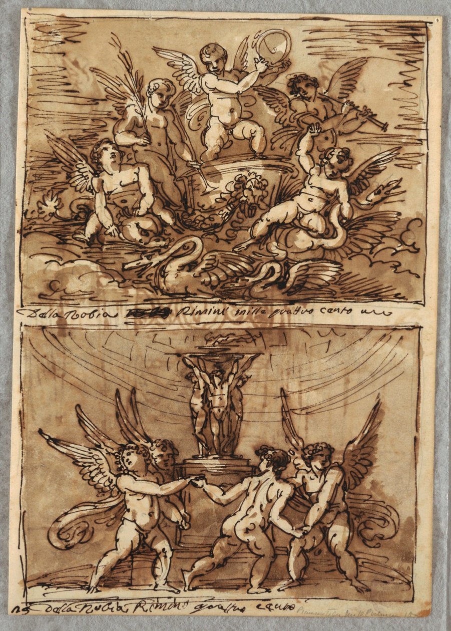 Putti i en vogn med delfiner og svaner af Felice Giani