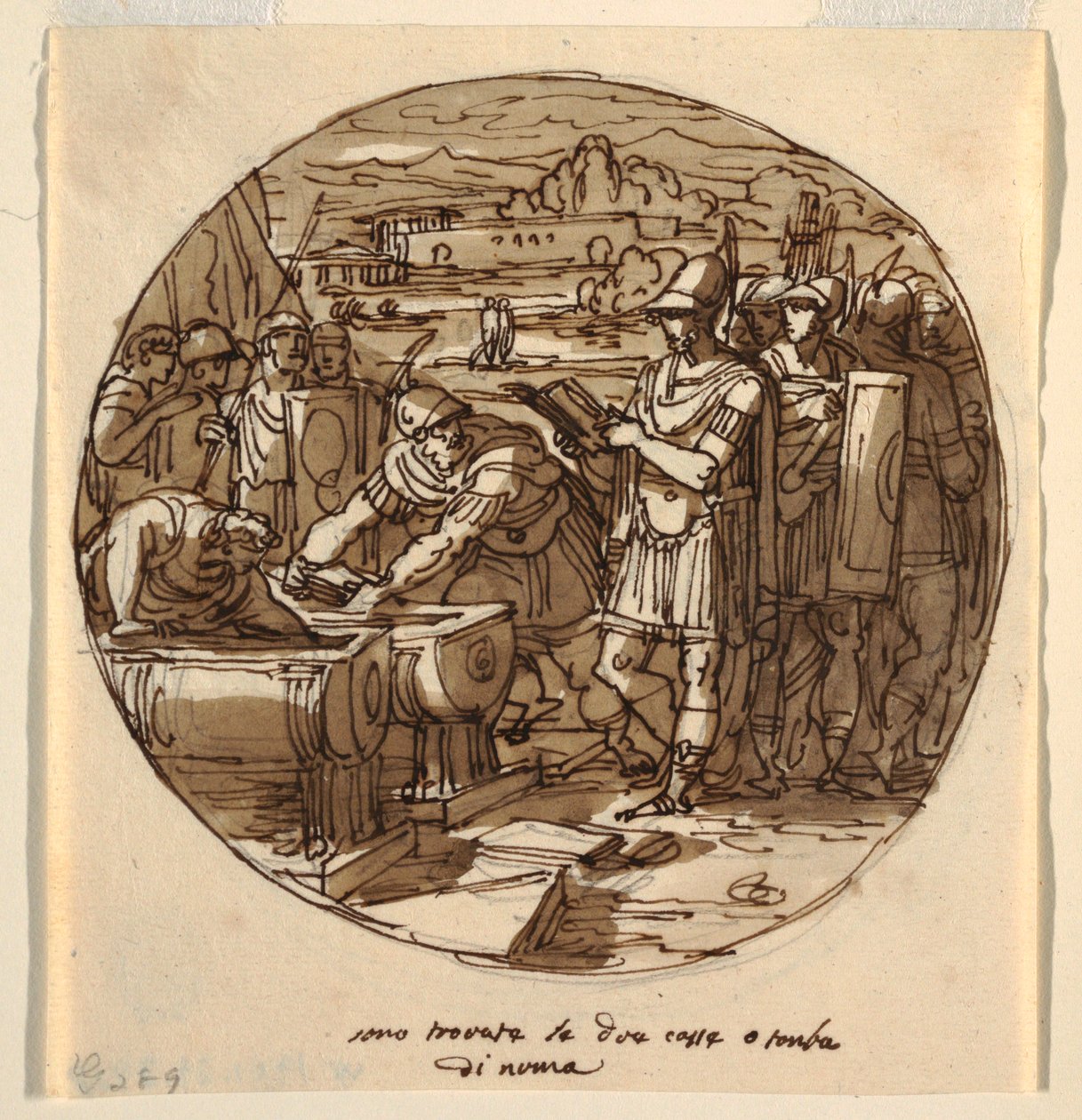 Hentning af bøger fra Numas grav, Numa Pompilius Hall, Palazzo Milzetti, Faenza af Felice Giani