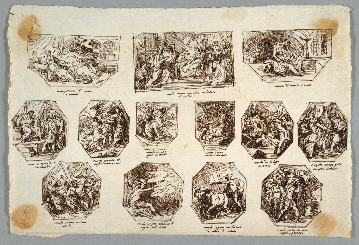 Romulus og Remus, tretten malerier til Sala delle Origini di Roma, Faenza af Felice Giani