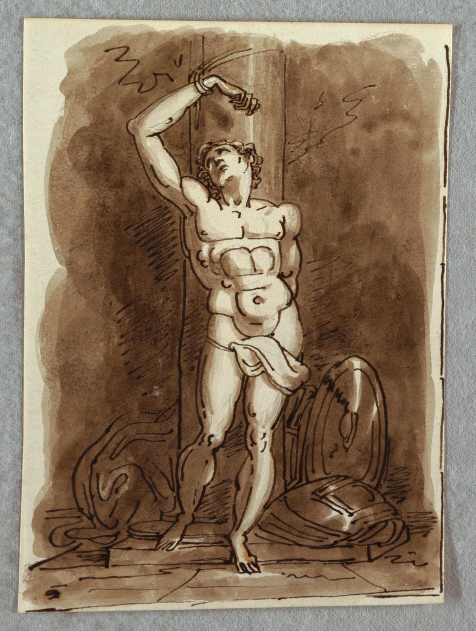 Sankt Sebastian, Detalje af Polyptich med Jomfruen på tronen, Studie efter Dosso Dossi af Felice Giani