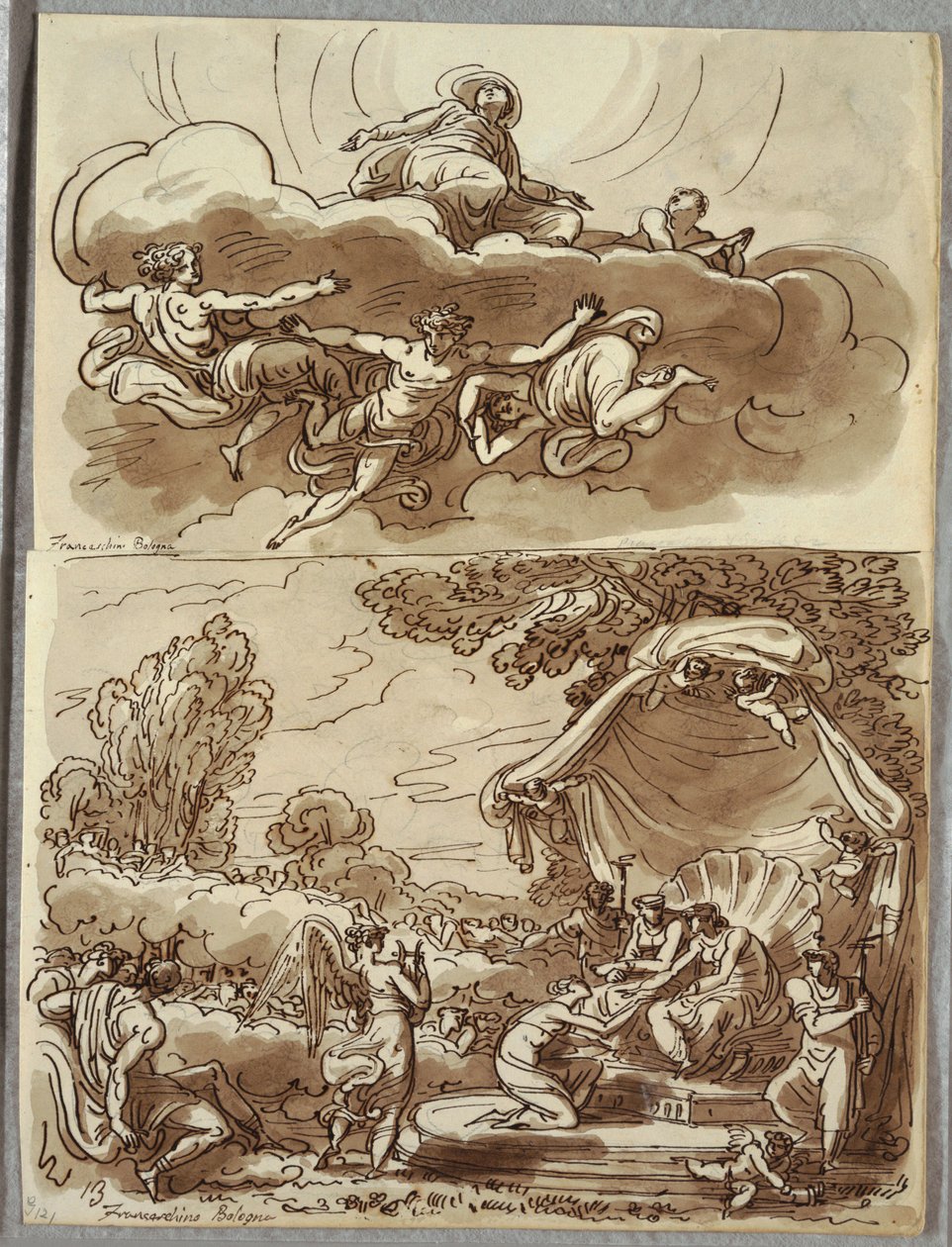 Hellig i ekstase, efter Franceschini; Klassisk udgave af vision af St. Catherine af Vigri, Studie efter Franceschini af Felice Giani