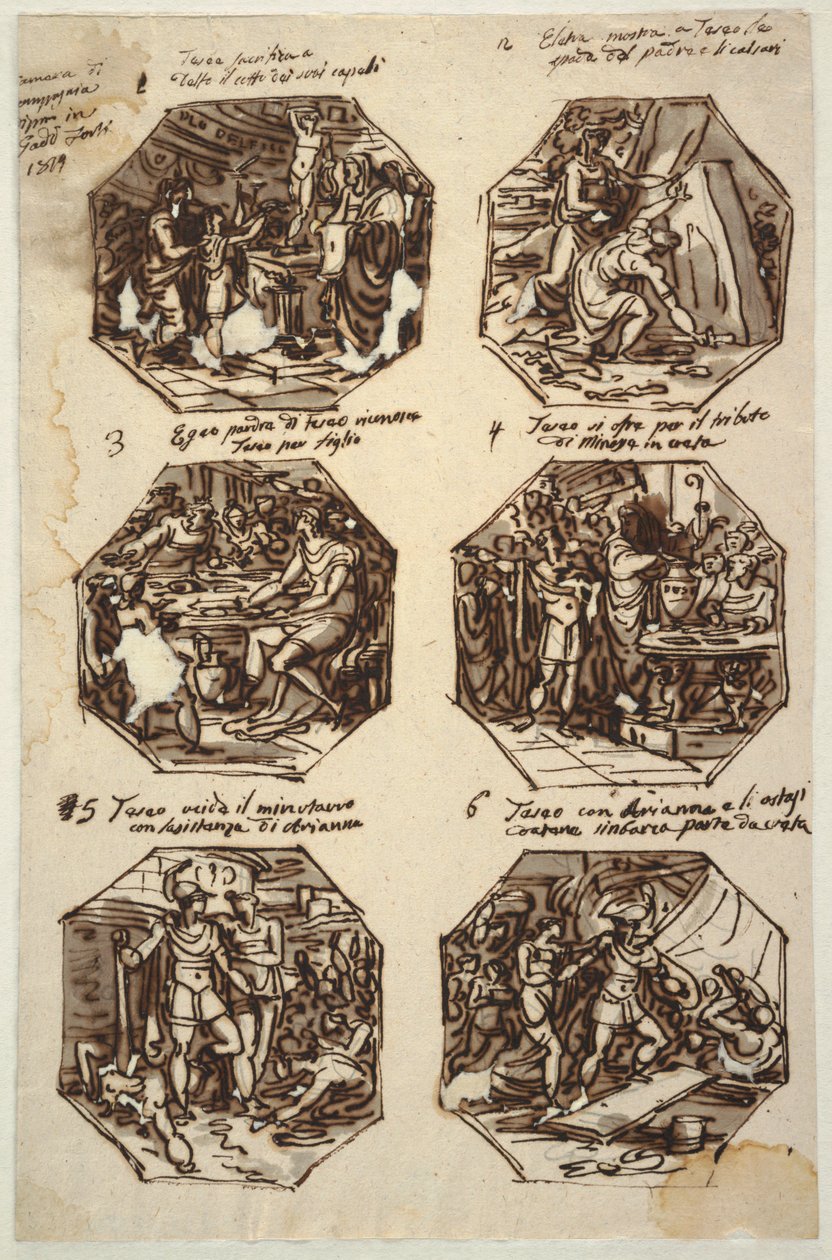 Seks Theseus-emner til Palazzo Gaddi, Forli af Felice Giani