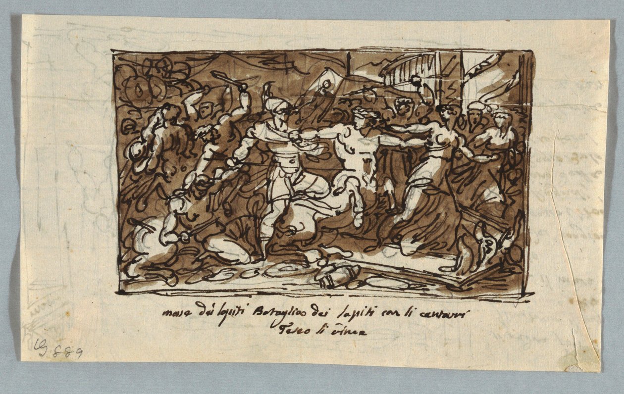 Skitsebogsside: Battle of the Centaurs and Lapiths af Felice Giani