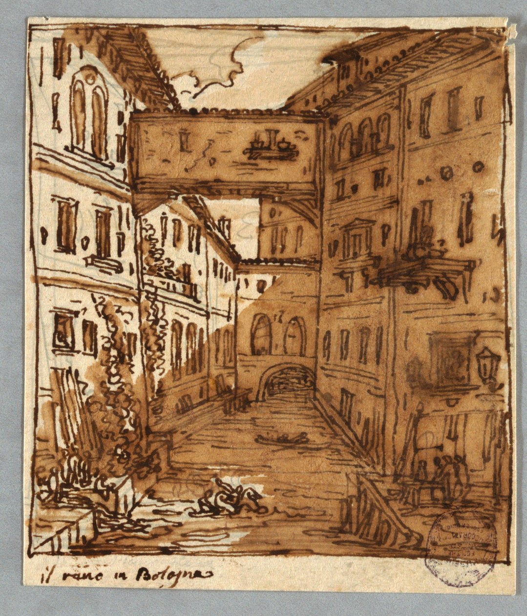 Skitsebogsside: Studie af Reno, Bologna; Verso: Arkitektoniske detaljer af Felice Giani
